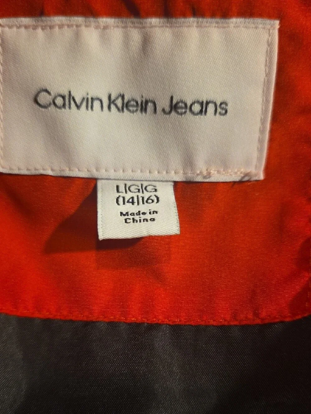 Calvin Klein Red Quilted Puffer Vest with Black Sleeves and Hood
